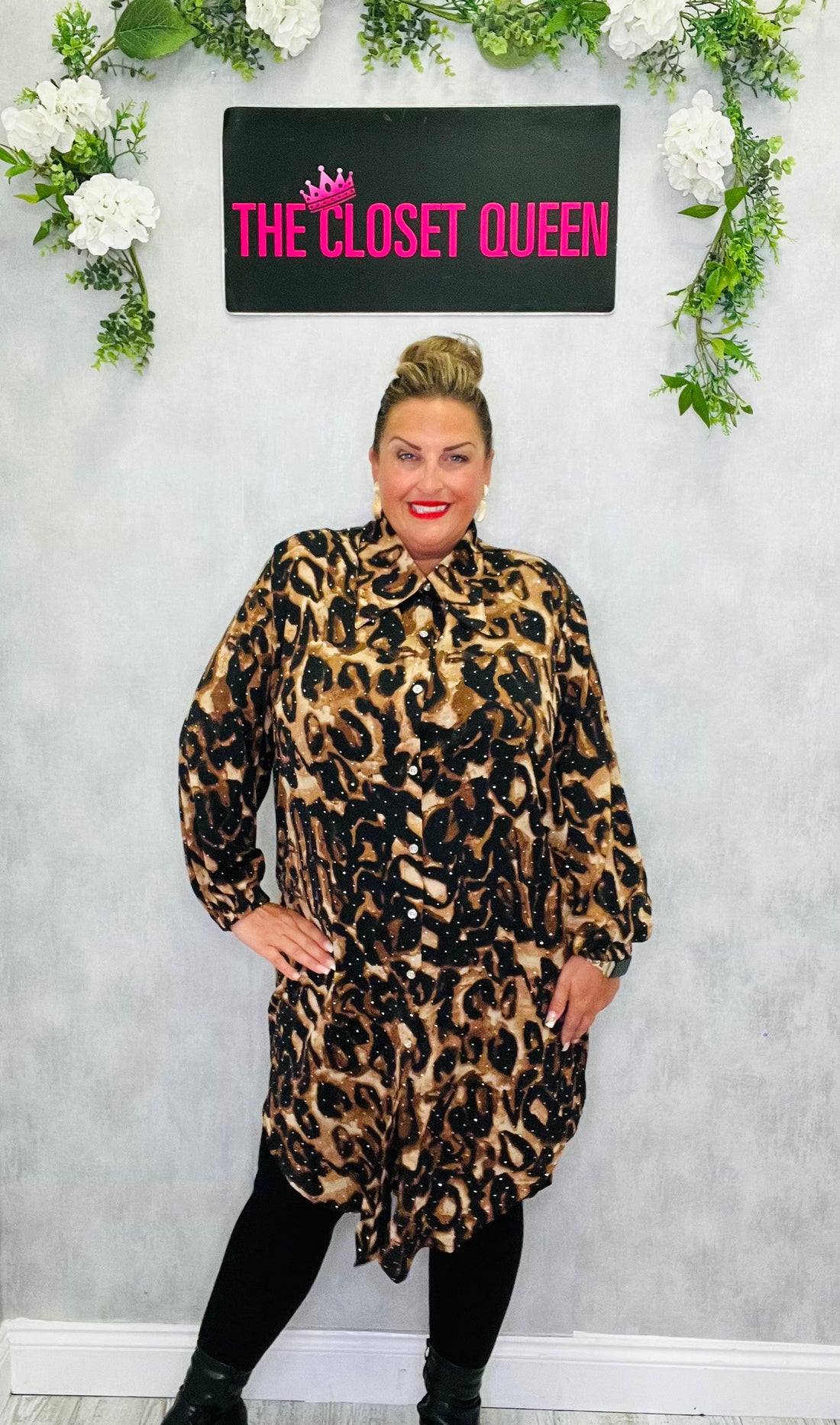 Studded Glitz Shirt Dress Animal