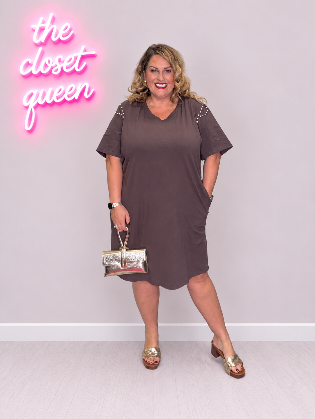 Diamante Sleeve T-Shirt Dress