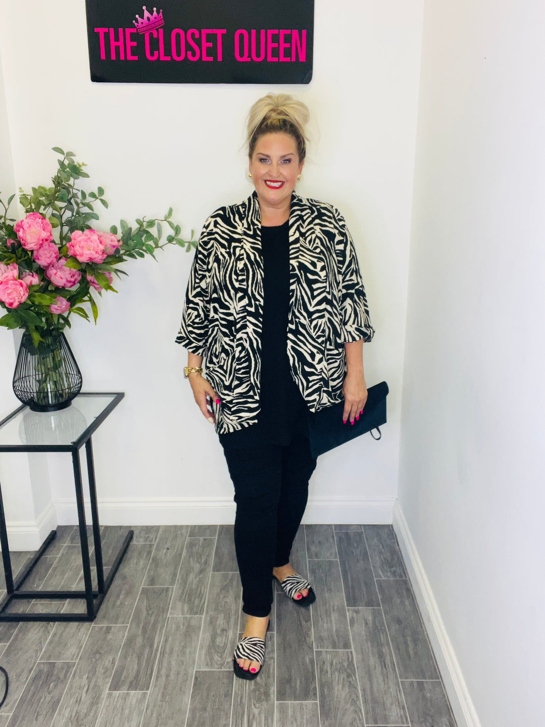 Drape Pocket Lightweight Jacket Zebra Print
