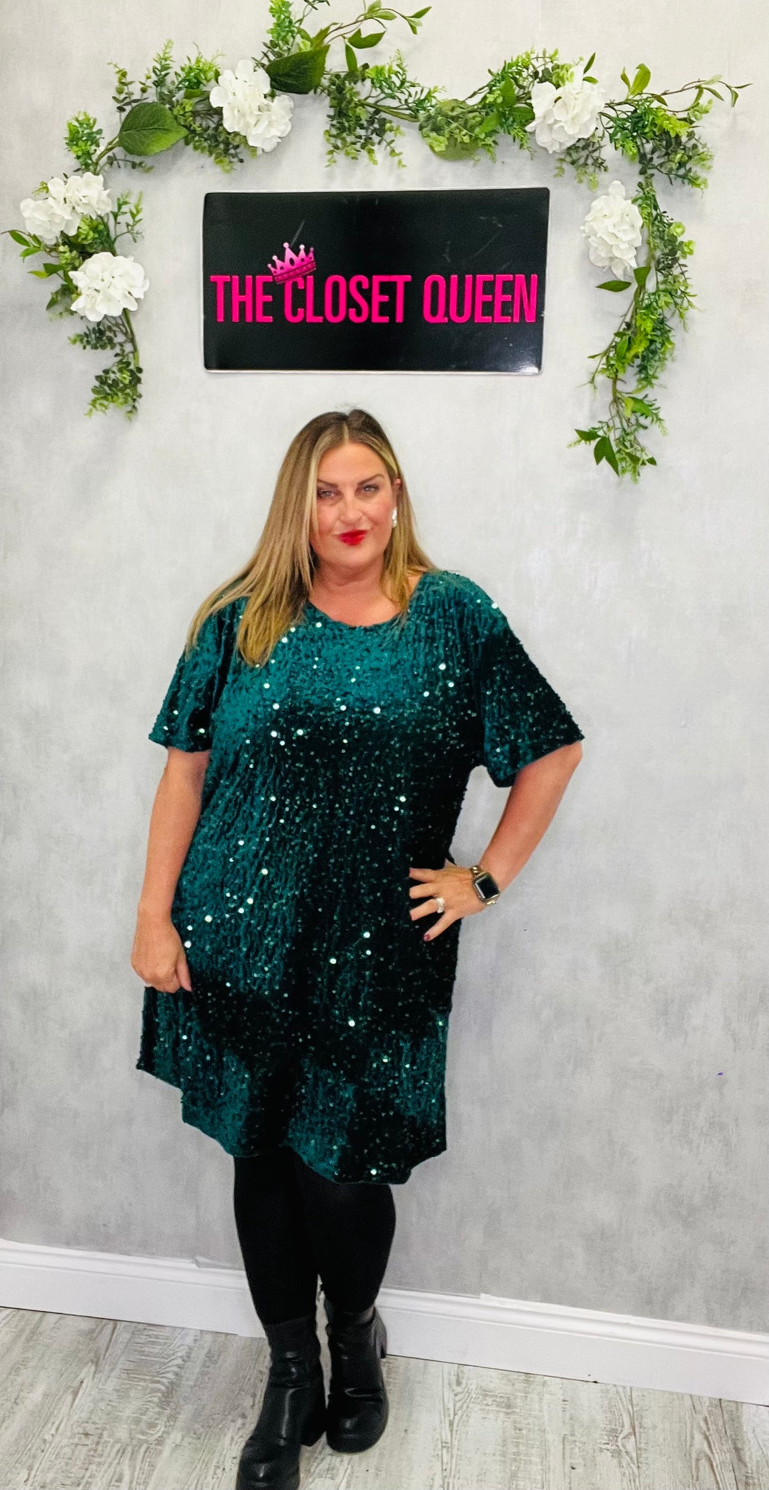Sequin Velvet Bow Shift Dress