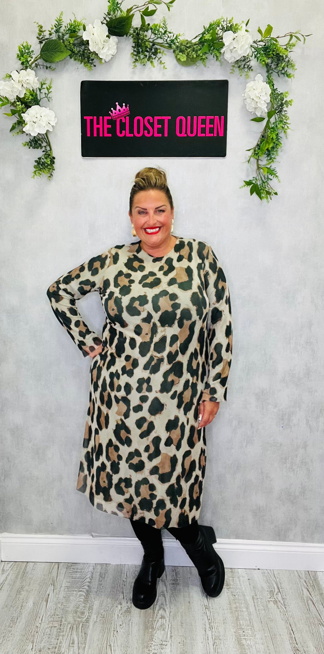 Midi Mesh Overlay Dress Leopard