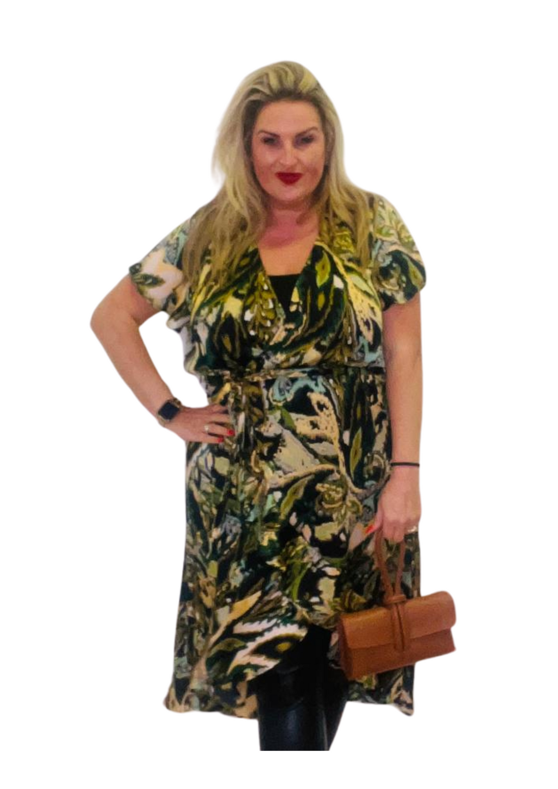 Enchant wrap dress green plus size flattering wrap style