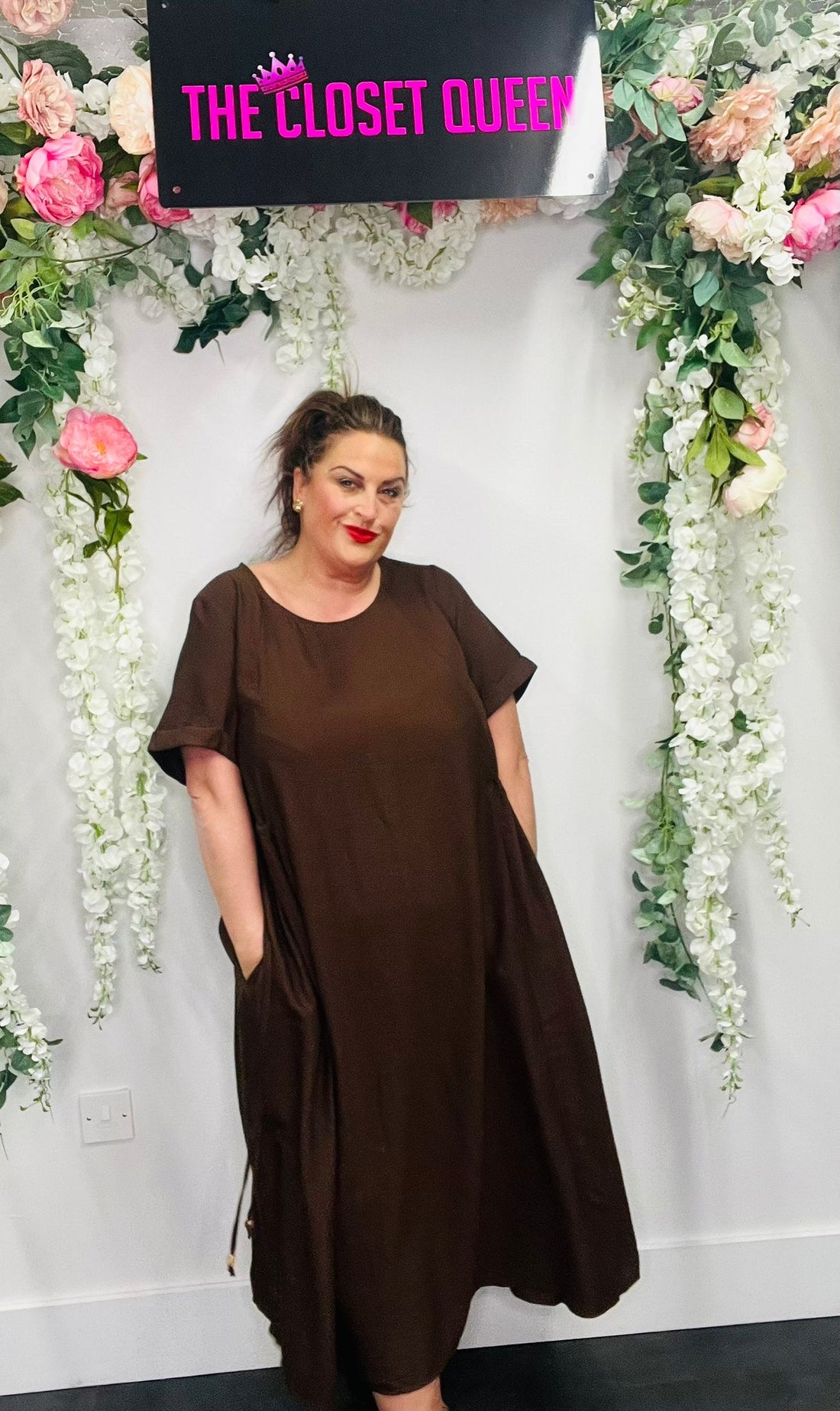 Draw Side Plain Linen Blend Dress