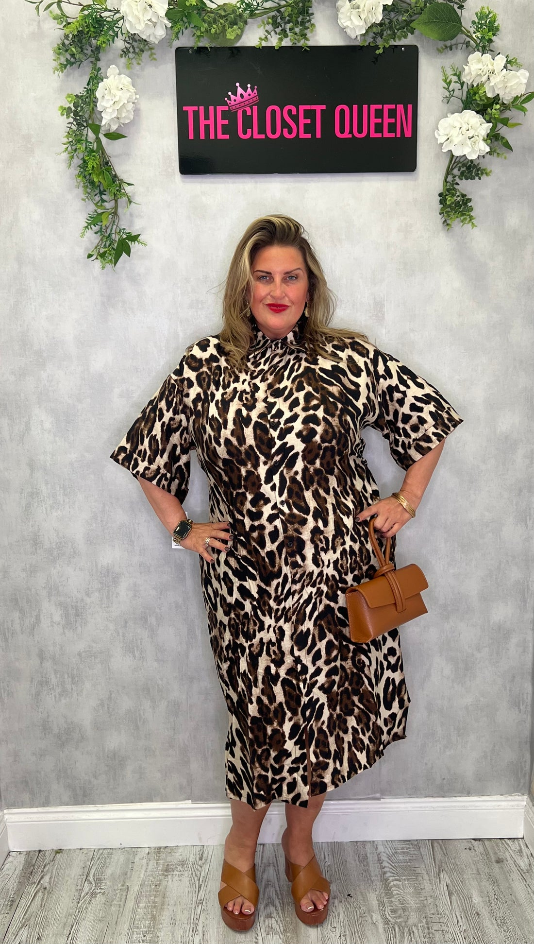 Fold Sleeve Animal Shirt Dress