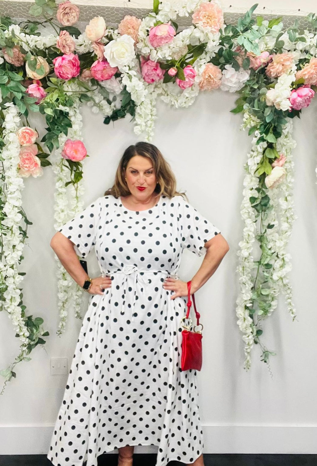 Draw Side Polka Linen Blend Dress