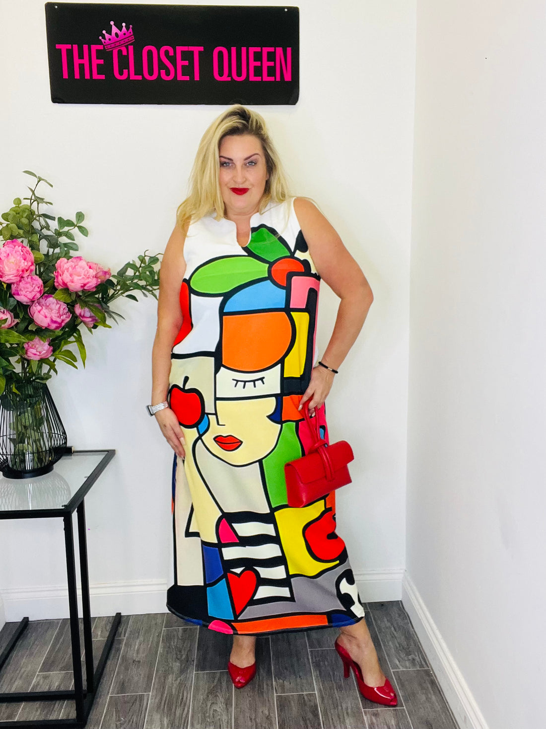 Jilly style dress pop art print summer maxi-length bright colour curve