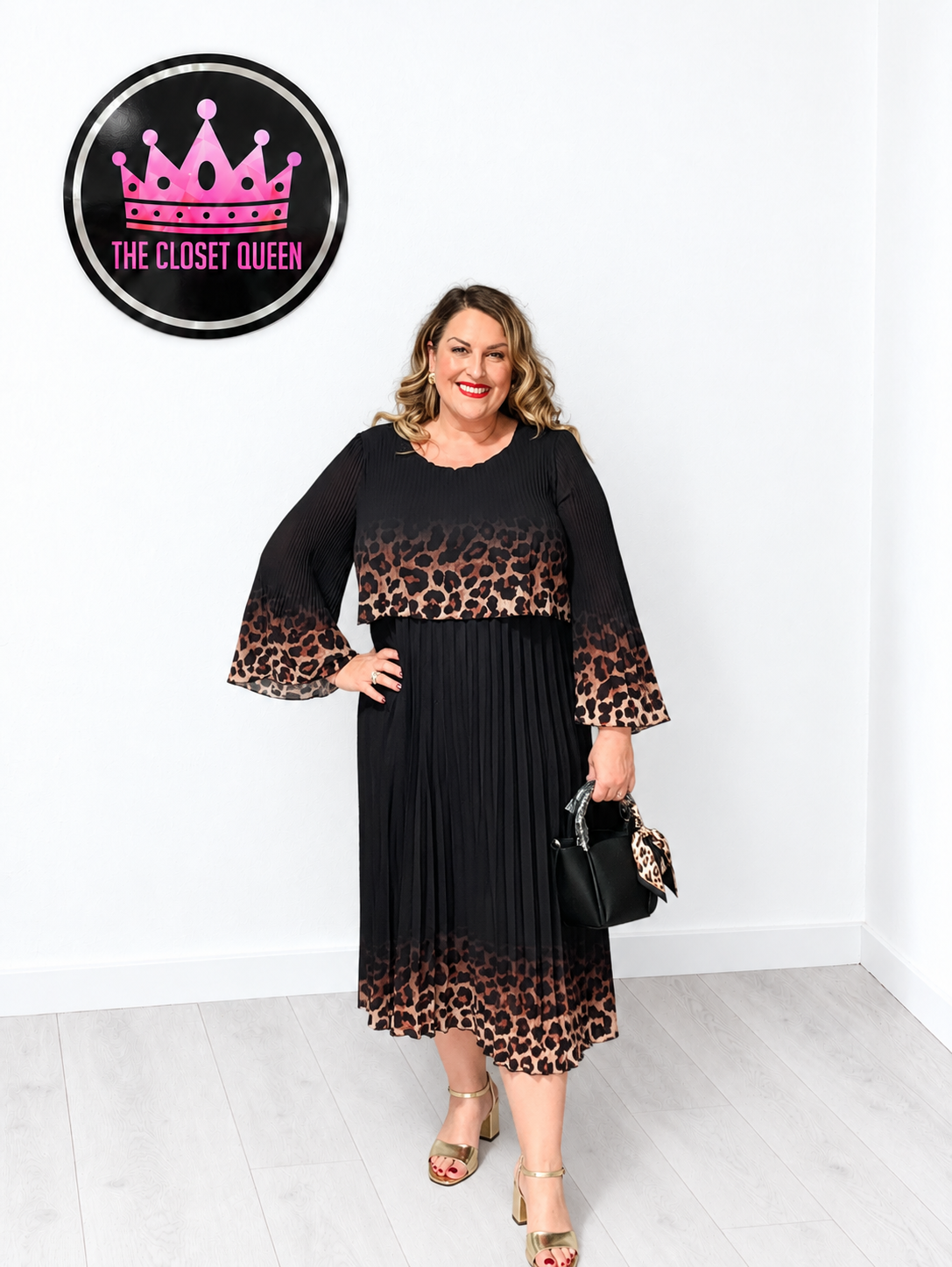 Layer Pleat Dress Ombre Leopard