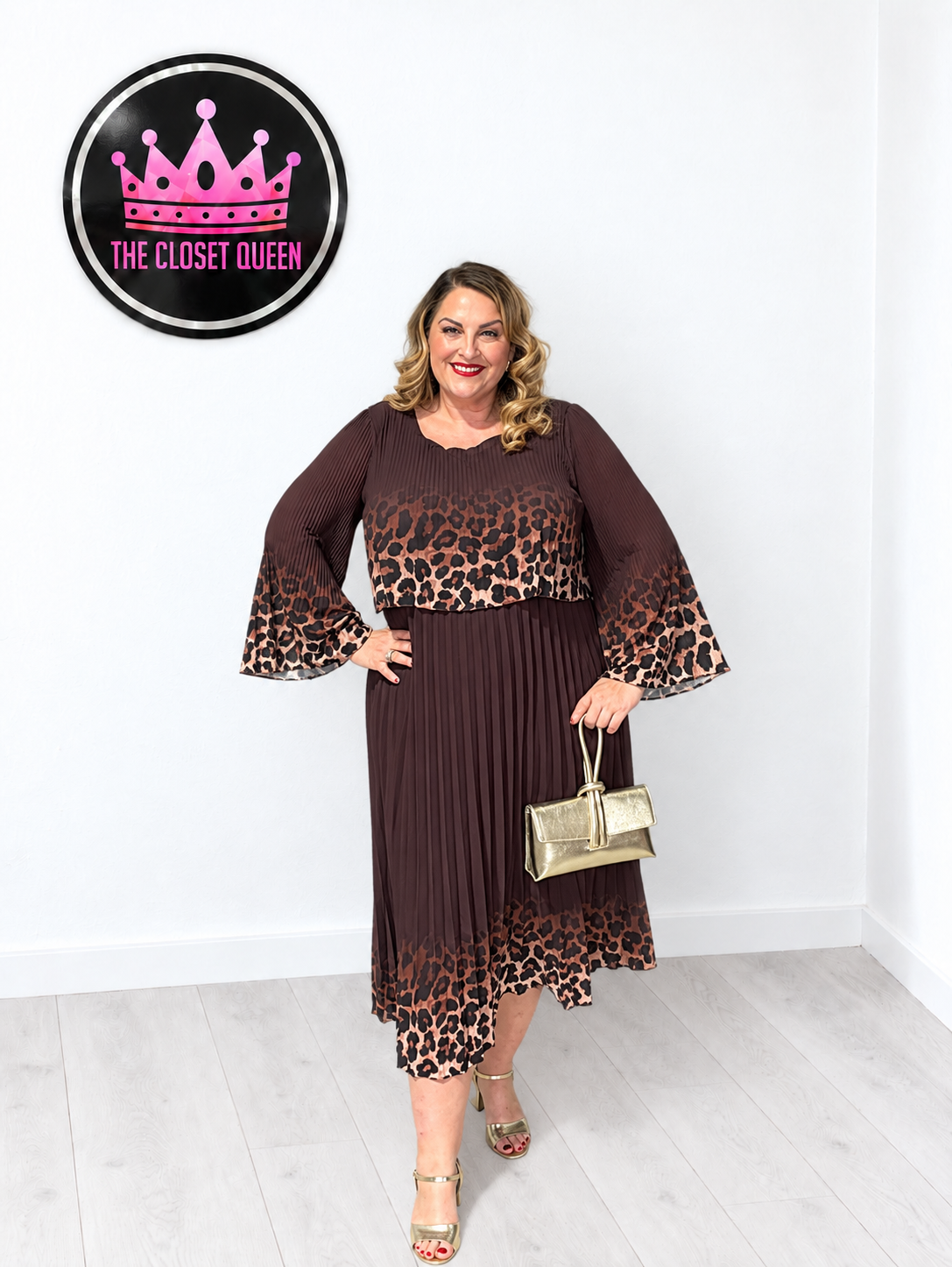 Layer Pleat Dress Ombre Leopard