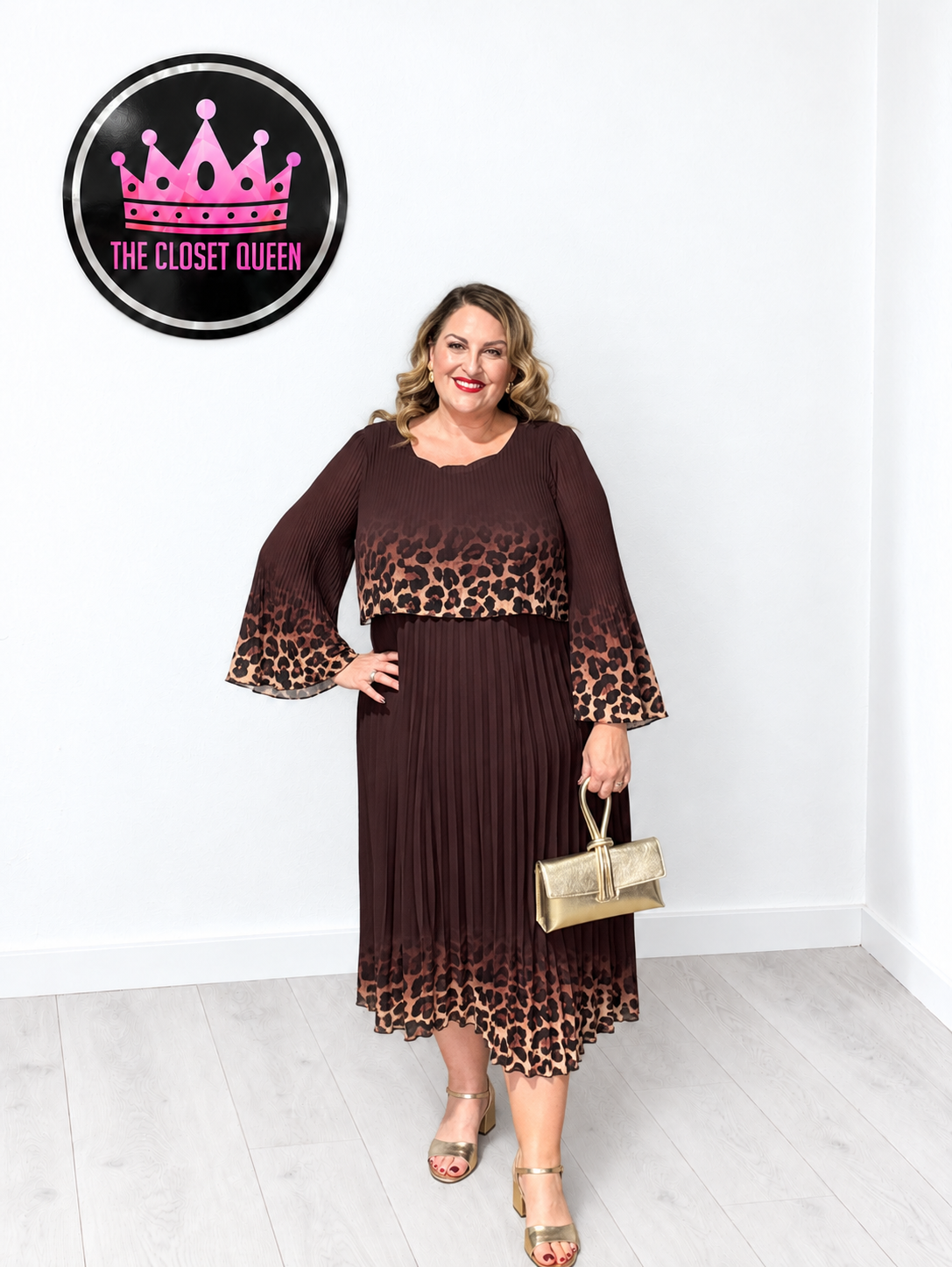 Layer Pleat Dress Ombre Leopard