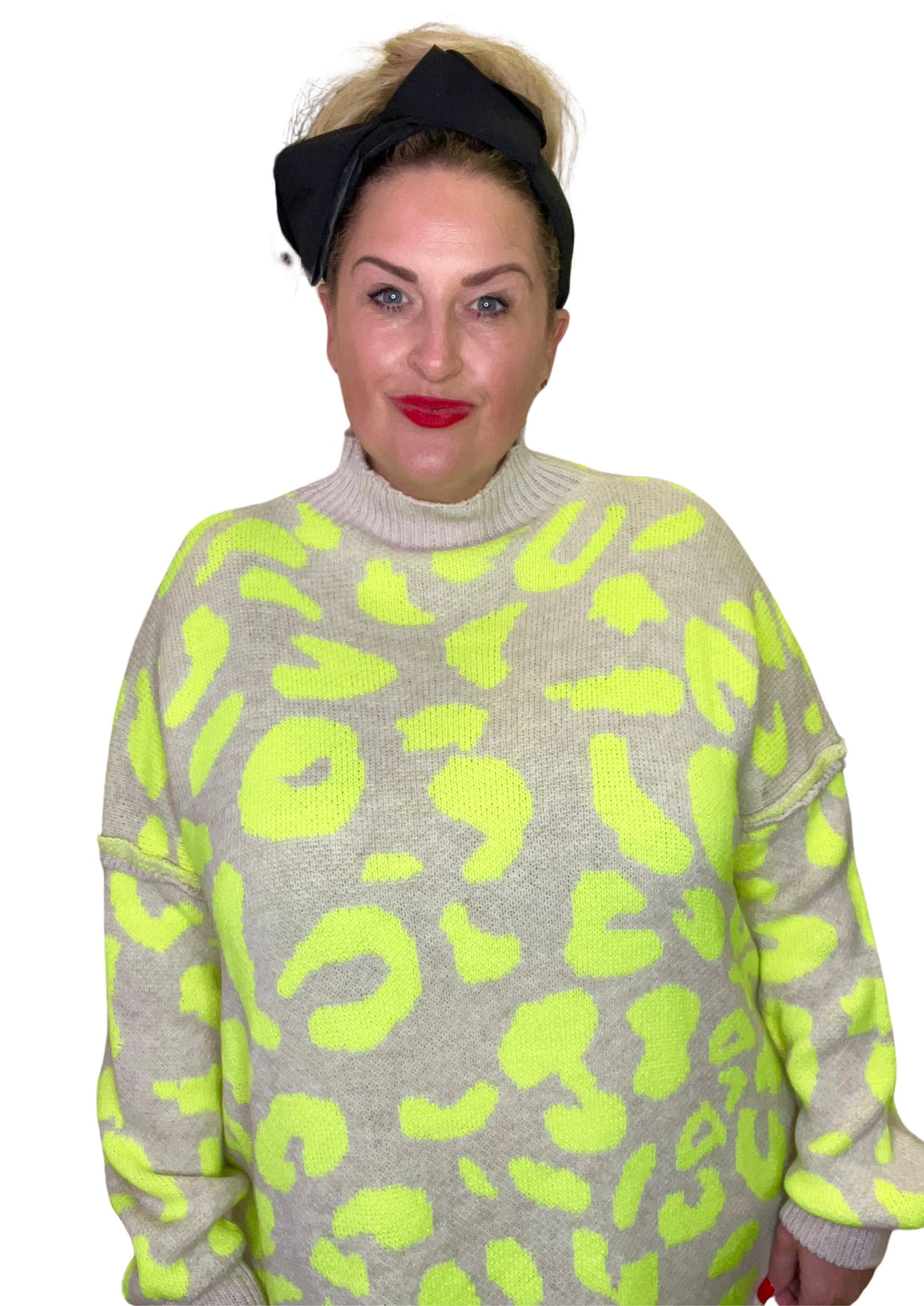 Opal animal jumper lime plus size curve comfy day wear Turtle neck 