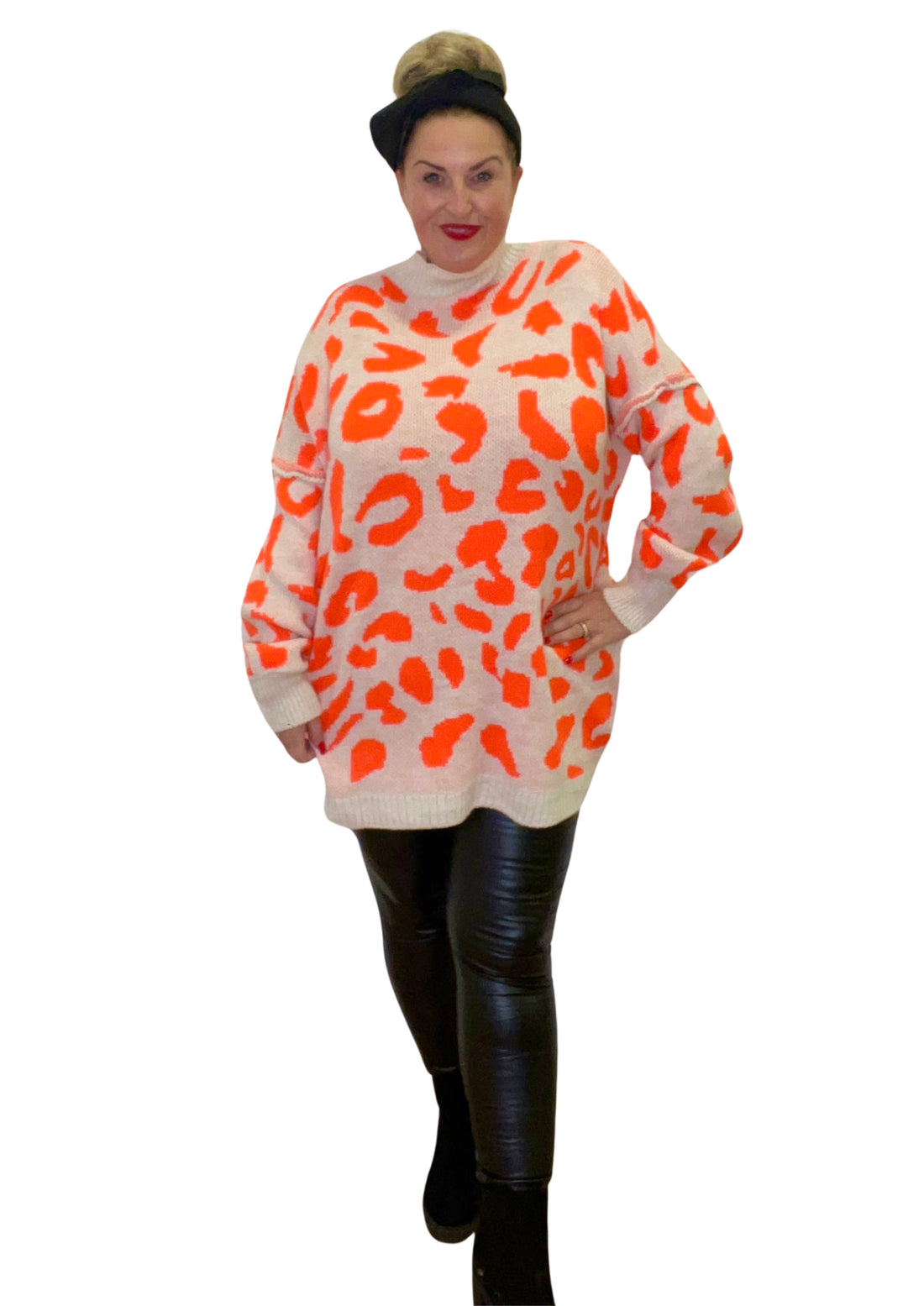 Opal animal jumper orange plus size curve comfy day wear Turtle neck 