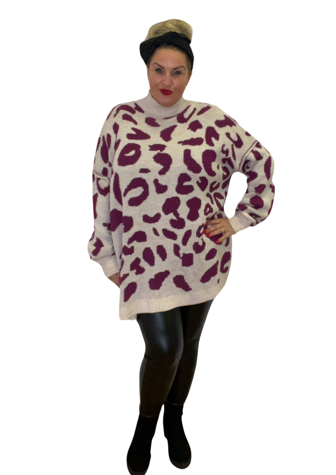 Opal animal jumper purple plus size curve comfy day wear Turtle neck 