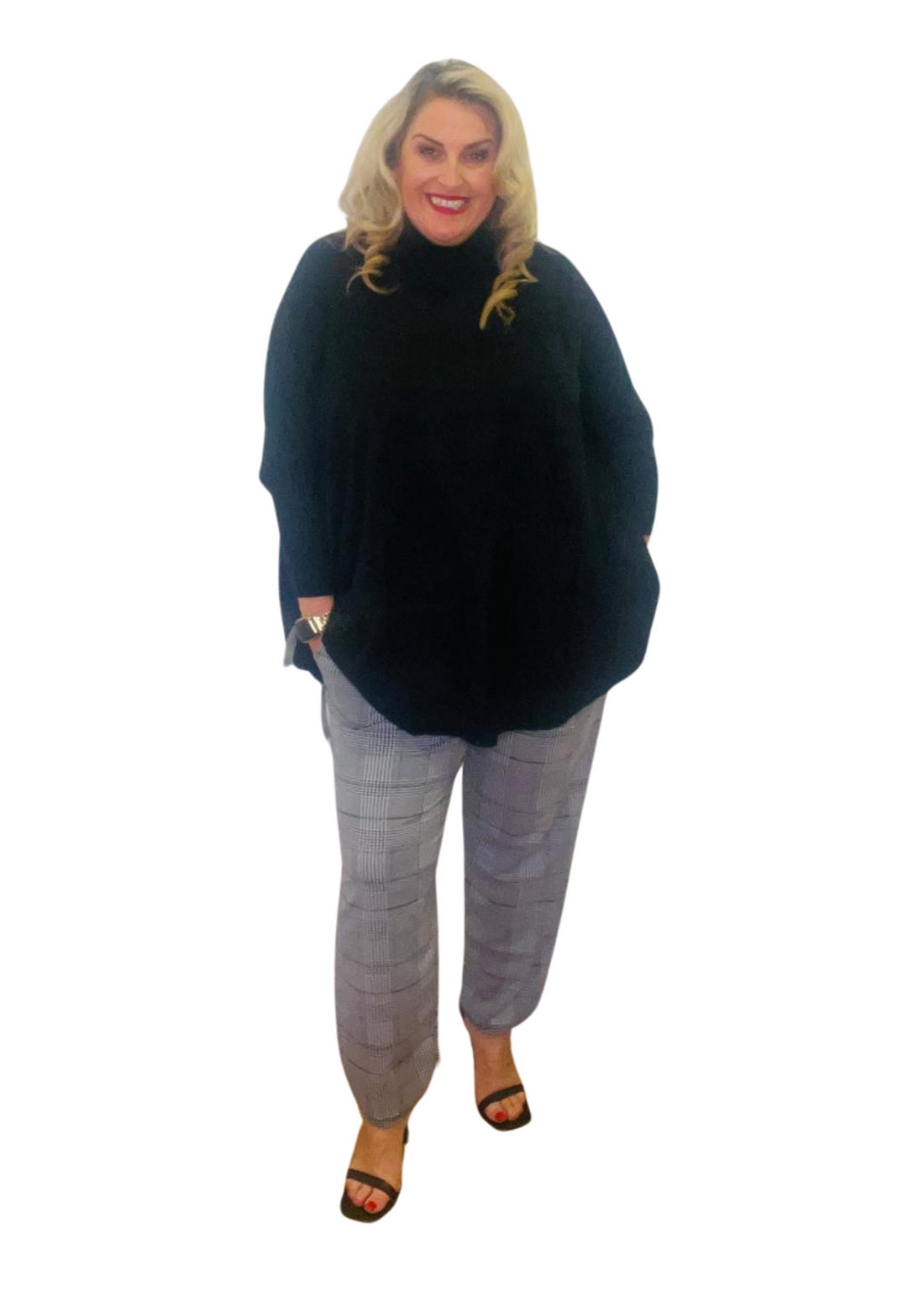 Paper bag trousers check print black and white  curve tie waste detail