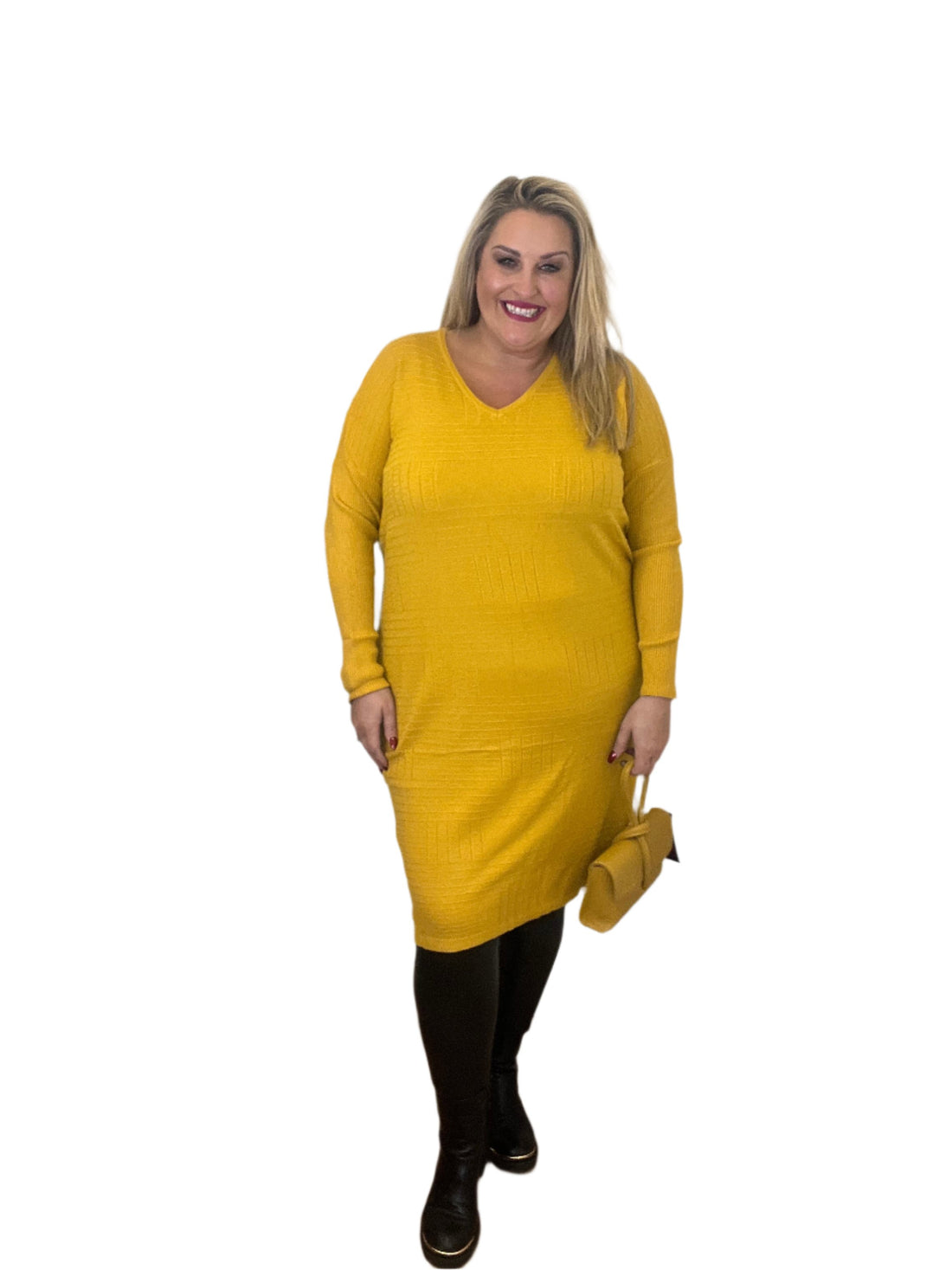 Partition dress mustard Kimmy loop bag footless tights plus size 