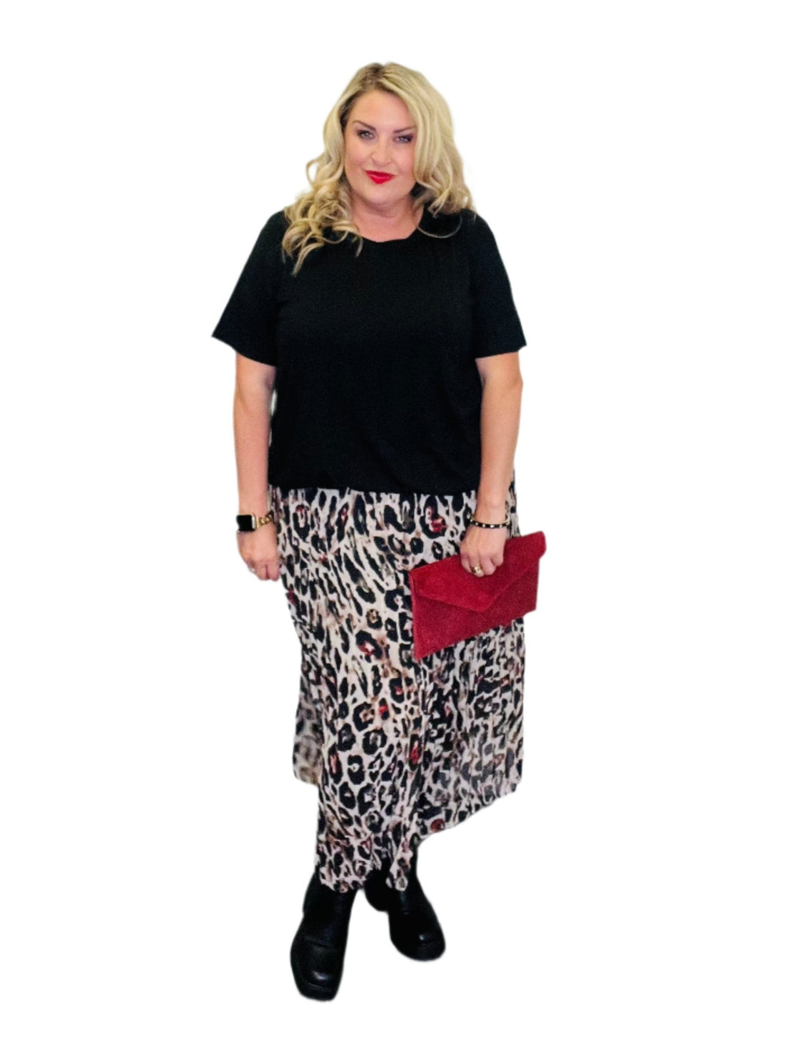 Pleat Skirt Colour Splash Animal Print plus size