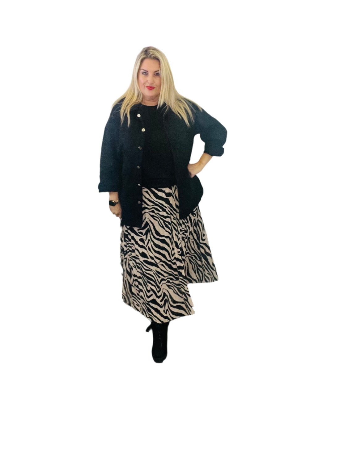Pleat Skirt Zebra Print Cream and black plus size Elasticated waist band 