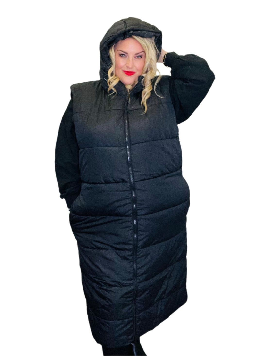 Puffer Gilet Long Length with hood 