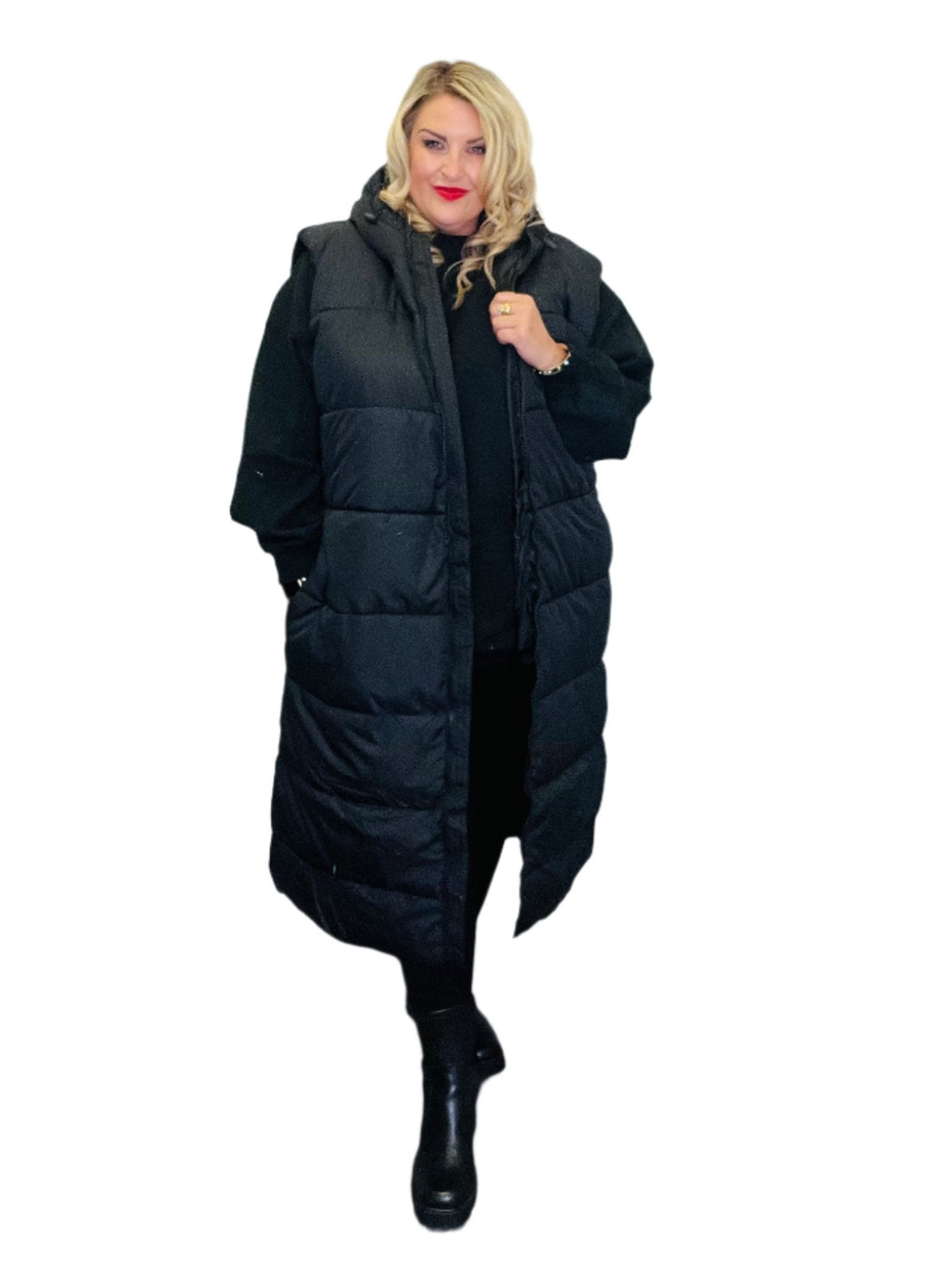 Puffer Gilet Long Length plus size with hood feature 