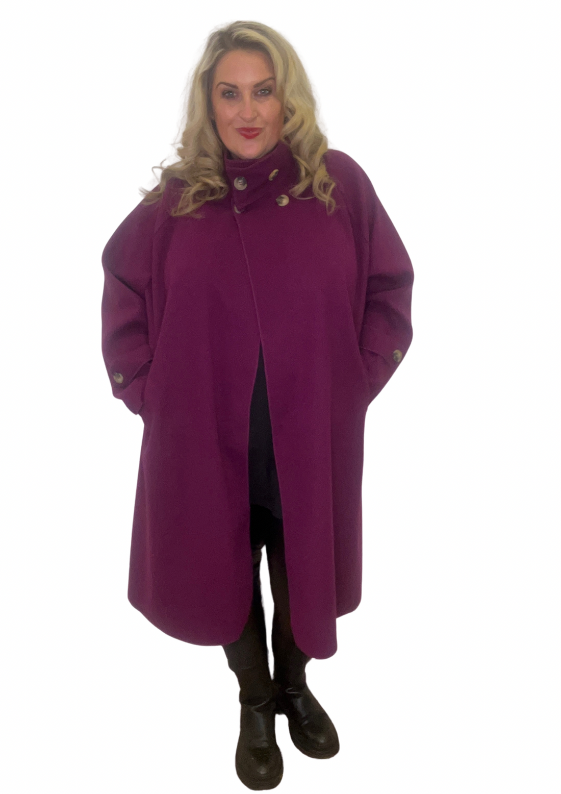 Quad button coat purple plus size curve swing 