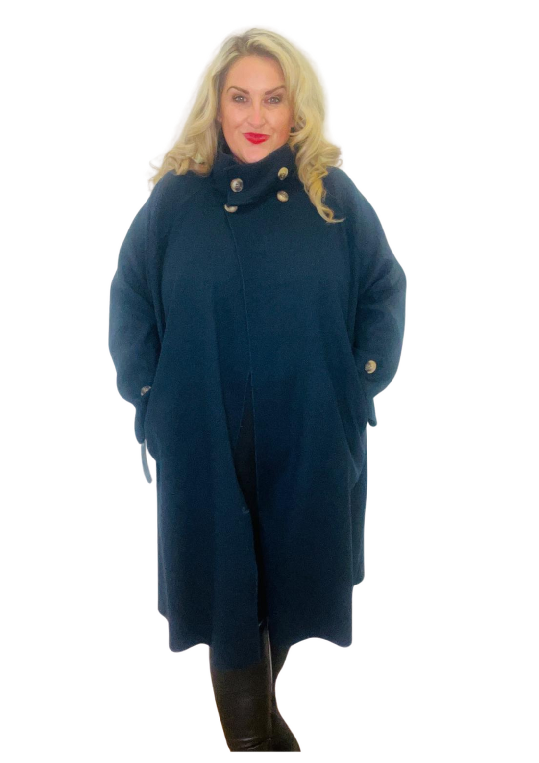 Quad button coat teal plus size curve swing 