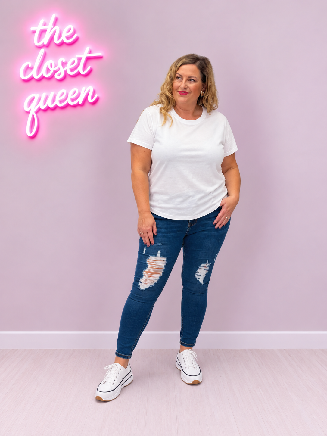 Queenie Jeans Ripped Effect Blue