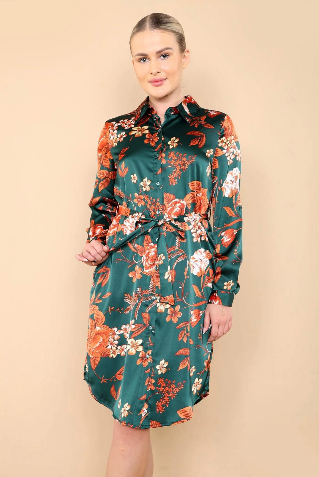 Satin shirt dress Autumn floral print princess boutique