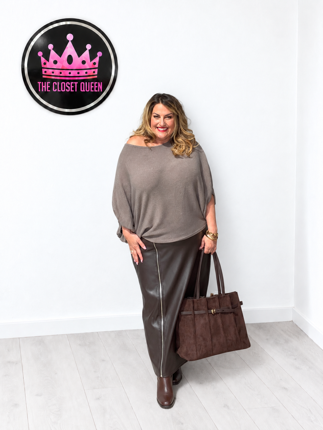 Zip Down Leather Look Skirt