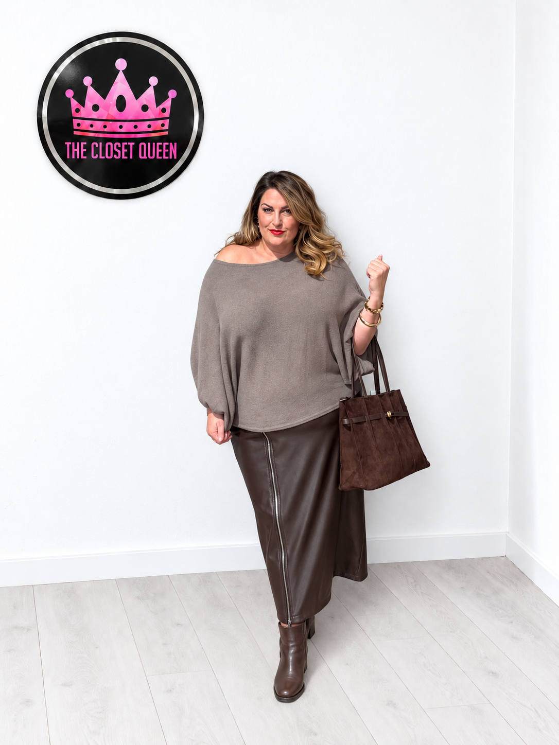Zip Down Leather Look Skirt