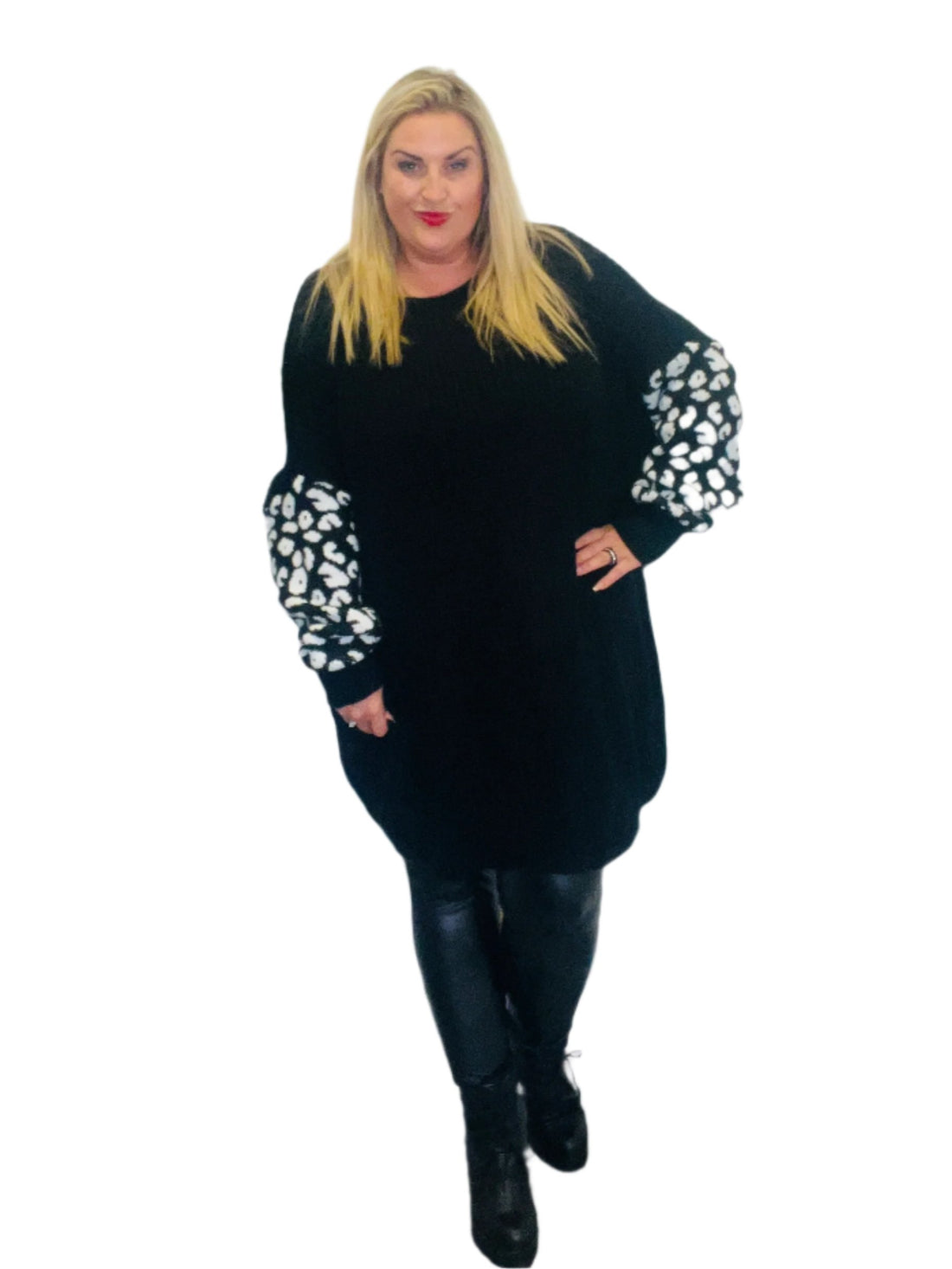 animal sleeve jumper dress black plus size