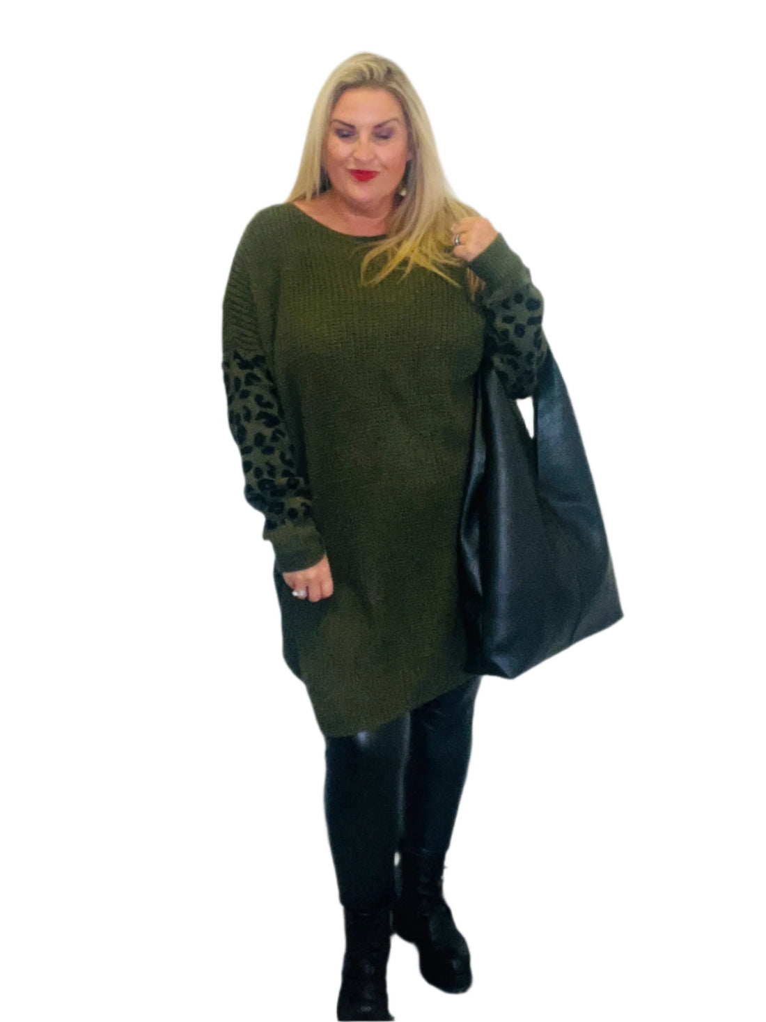 animal sleeve jumper dress khaki green plus size