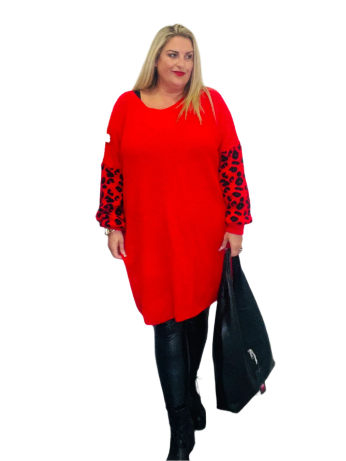 animal sleeve jumper dress red plus size