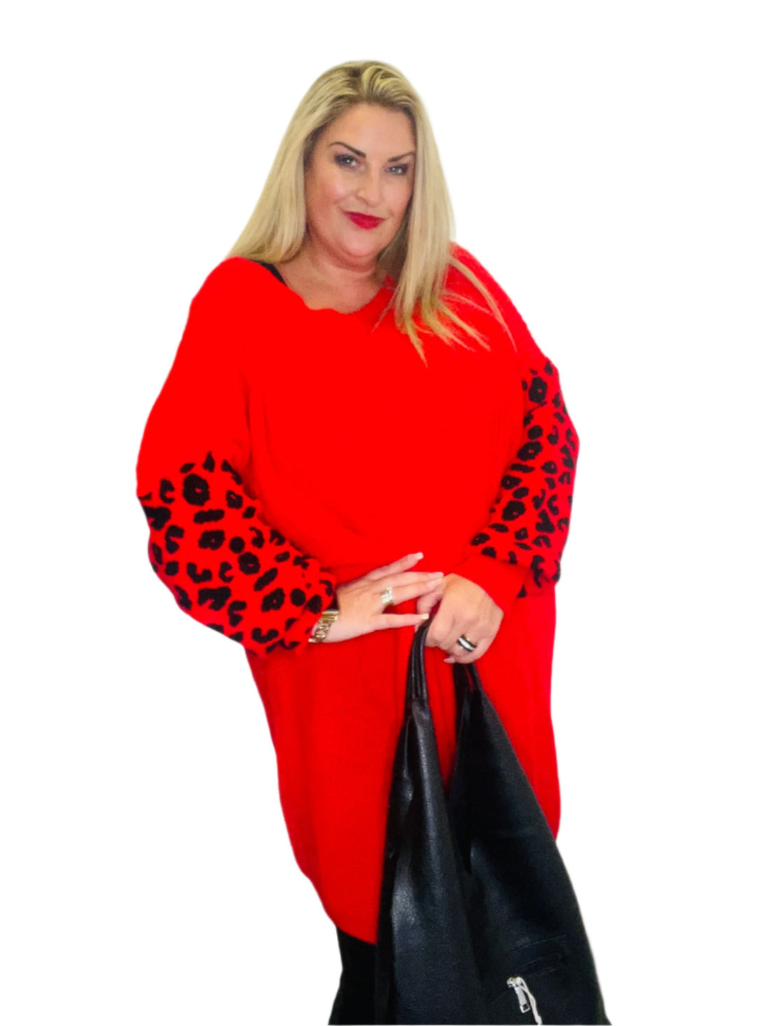 animal sleeve jumper dress red plus size knitted