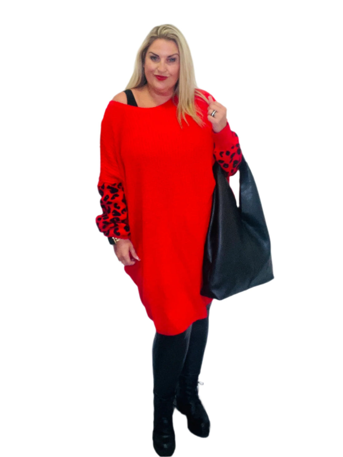 animal sleeve jumper dress red plus size knitted midi 