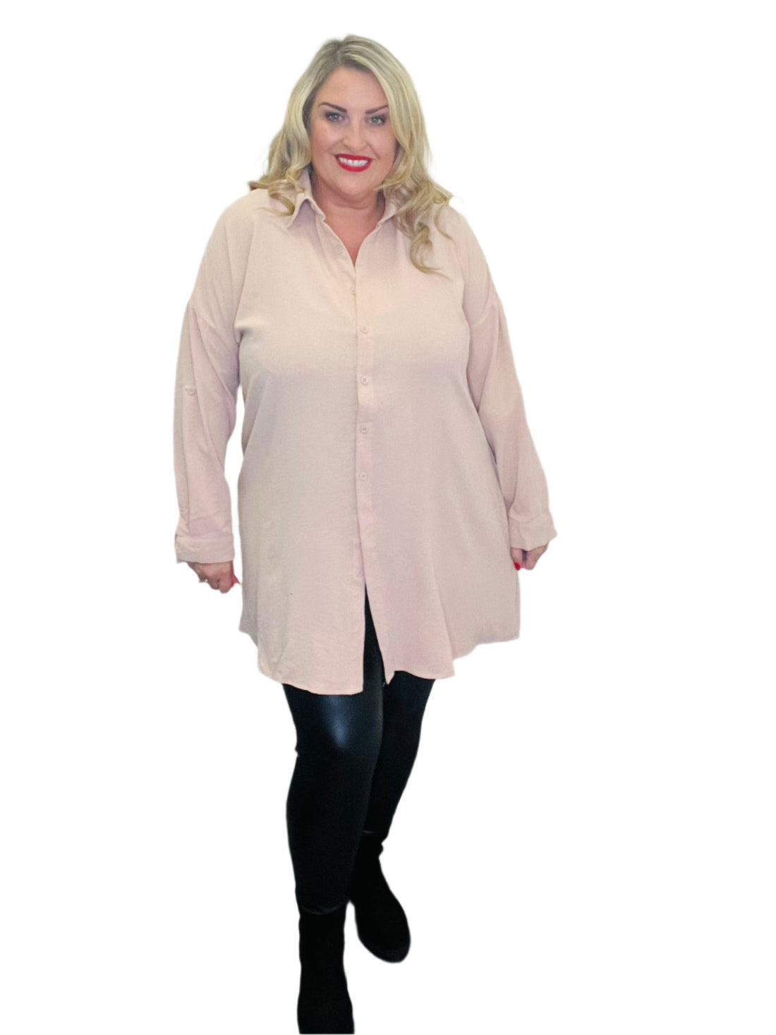 atlantic shirt beige plus size long sleeve curve smart casual