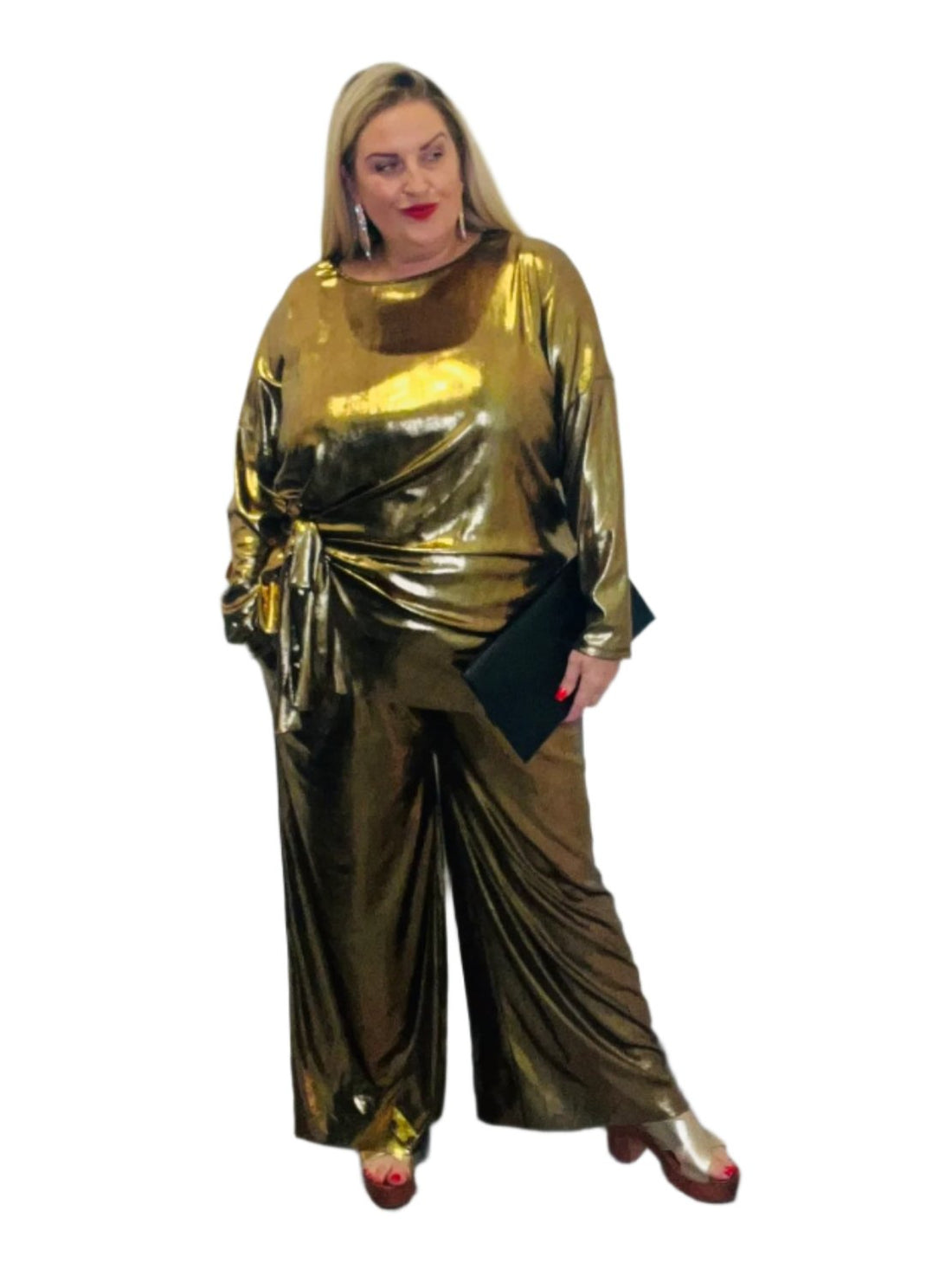 barb metallic tie side top gold plus size