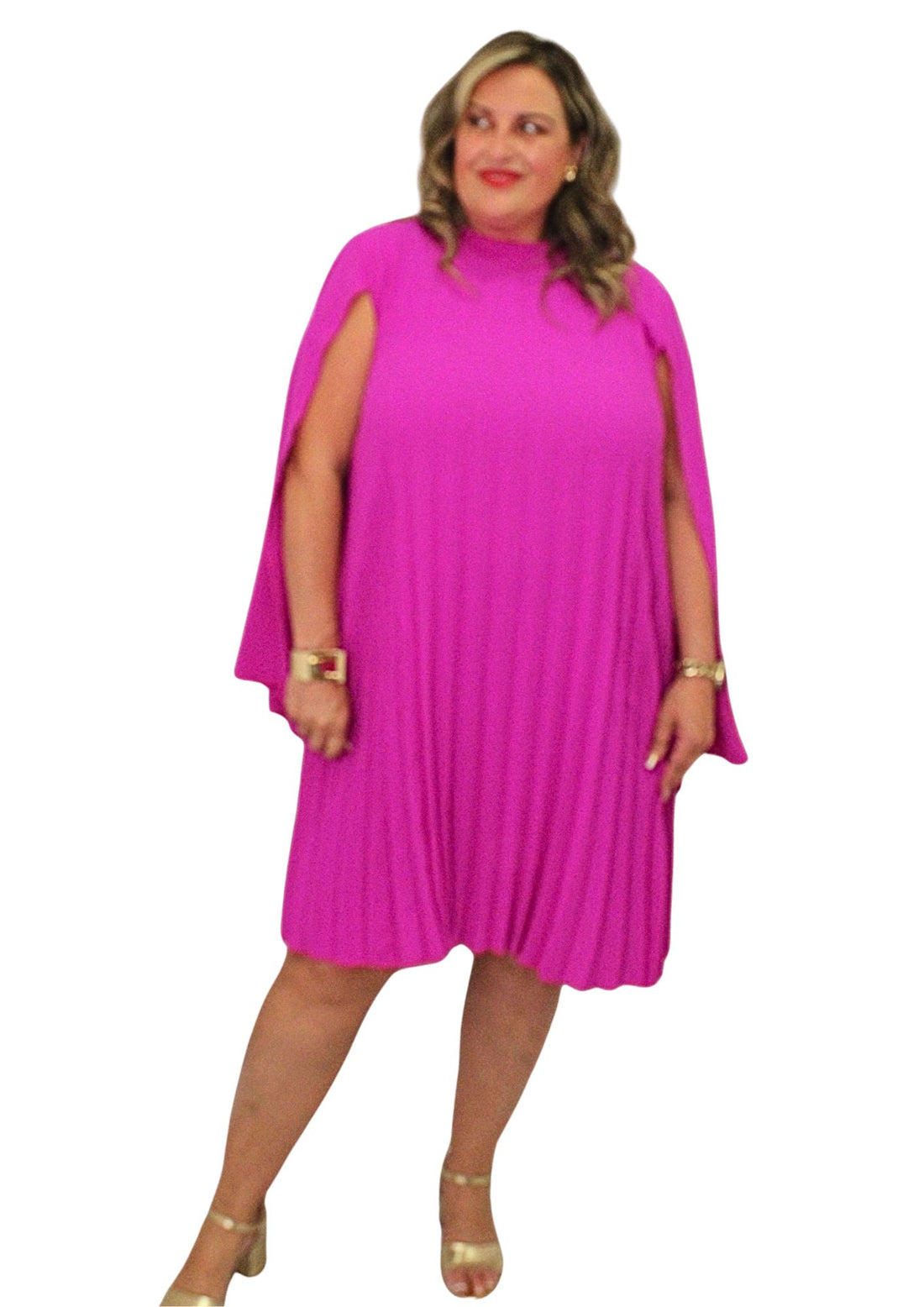 Cape Sleeve Pleat Dress