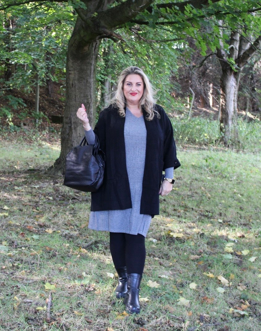 cocoon cardigan black pockets plus size fine knit