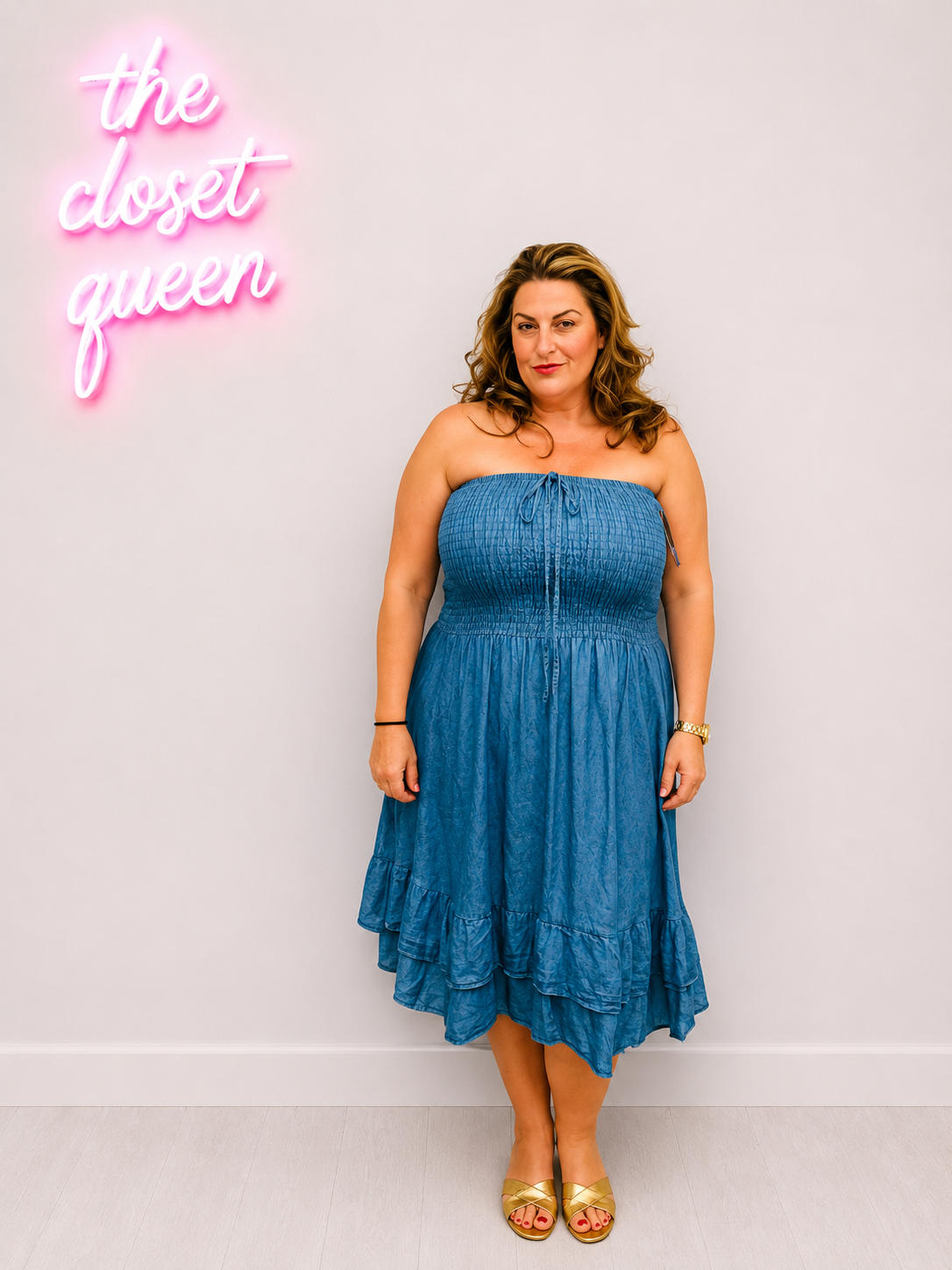 Denim Sheered Top Frill Dress