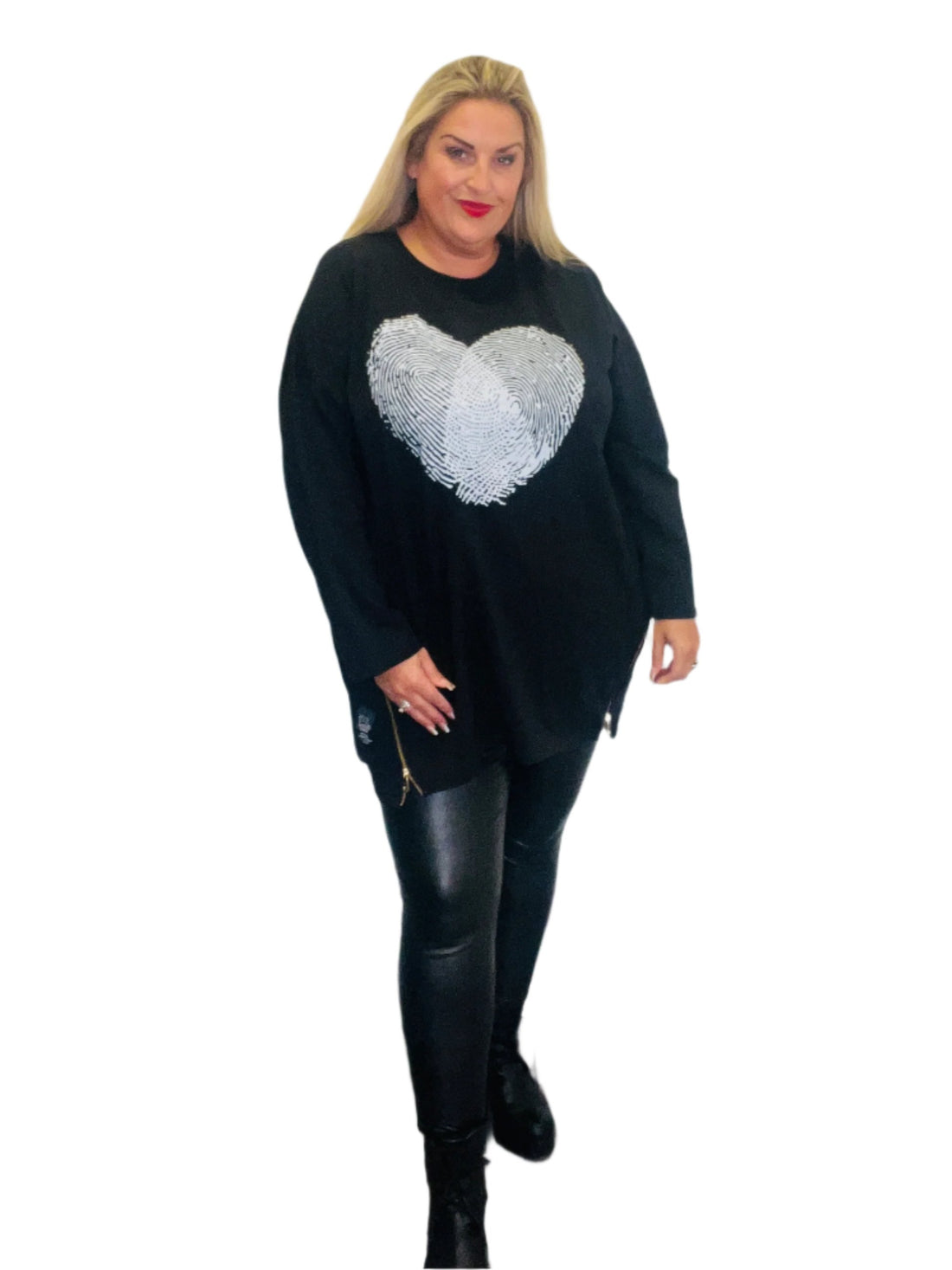 finger print heart top black plus size