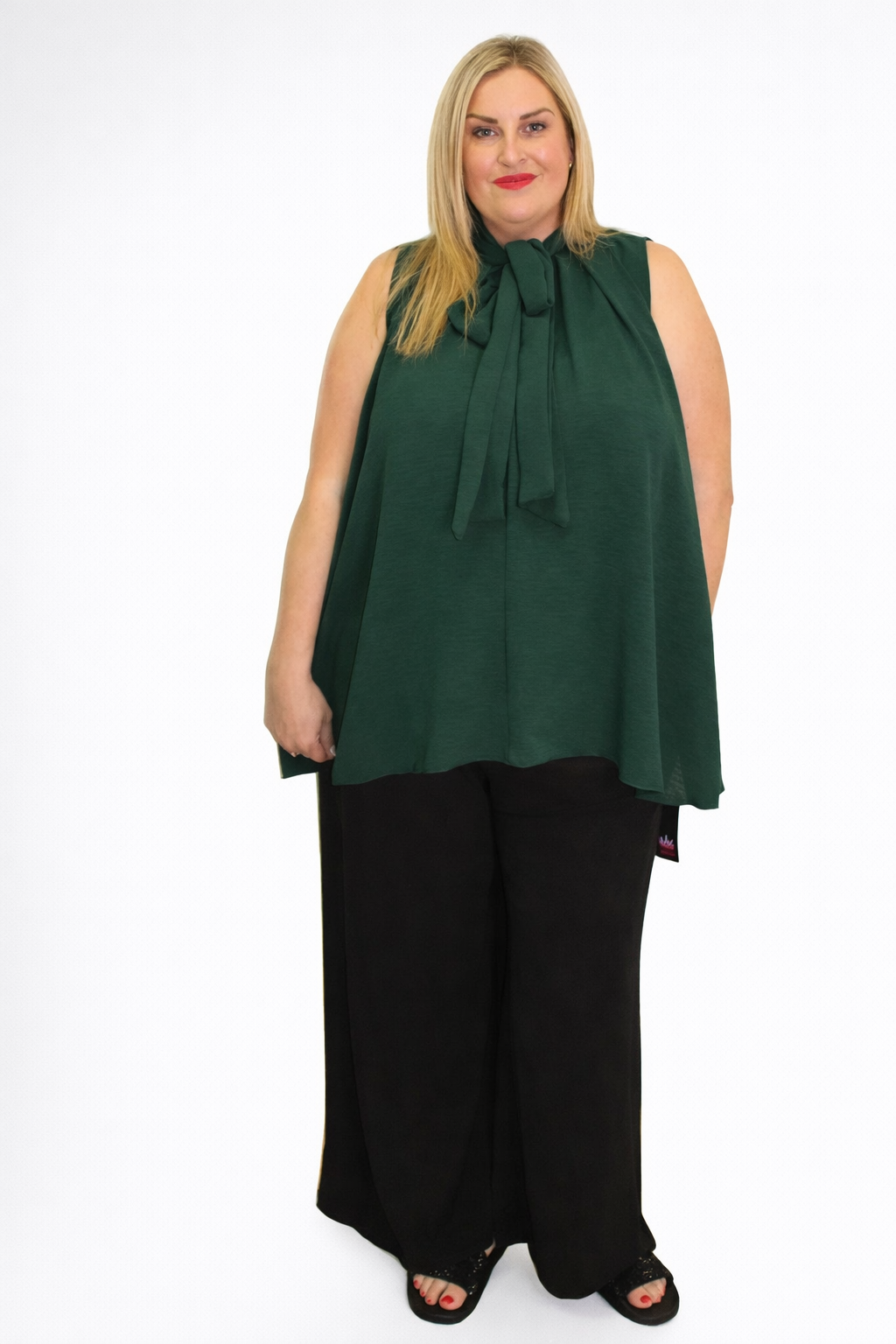 Pussy Bow Sleeveless Swing Blouse