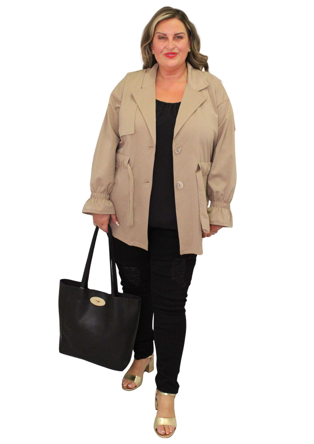 Gold Button Pull In Trench Jacket