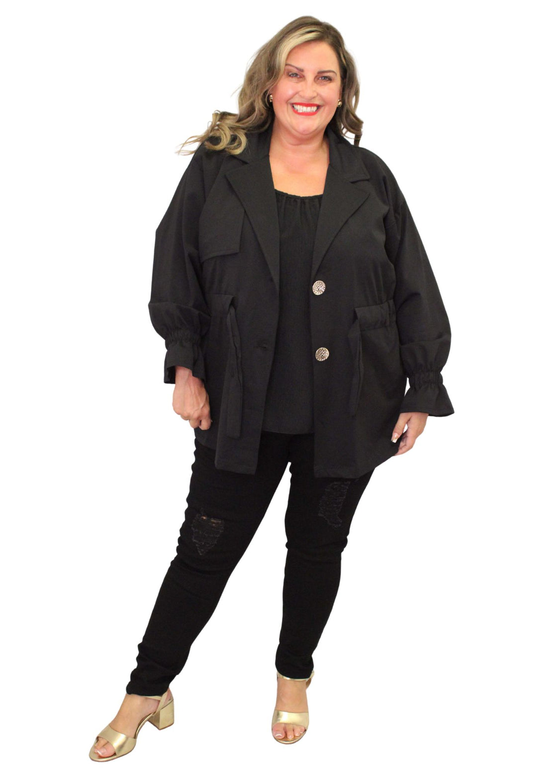Gold Button Pull In Trench Jacket