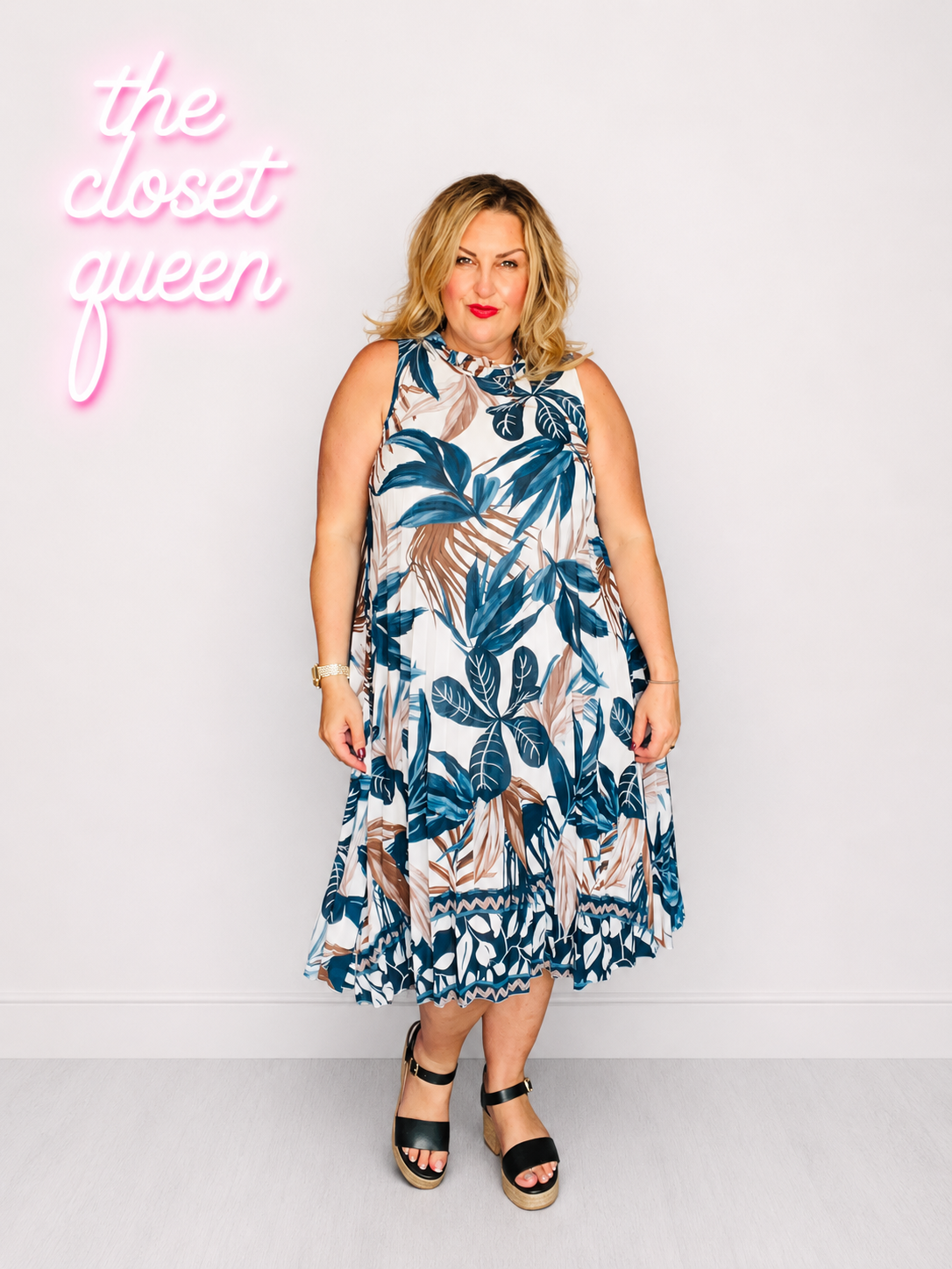 Halter Aline Pleat Dress Leafy