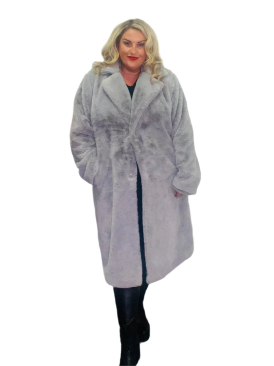 haywood coat silver grey plus size faux fur coat