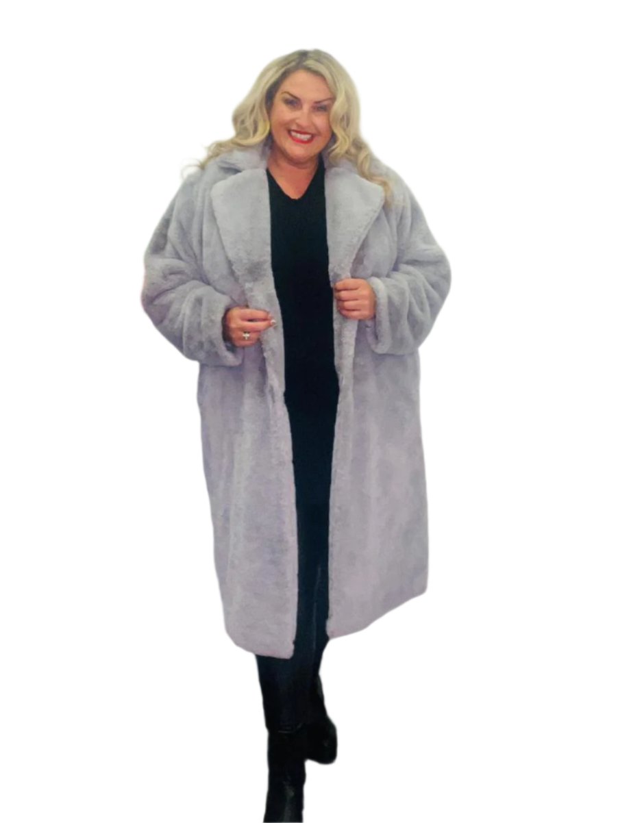 haywood coat silver grey plus size faux fur coat longline