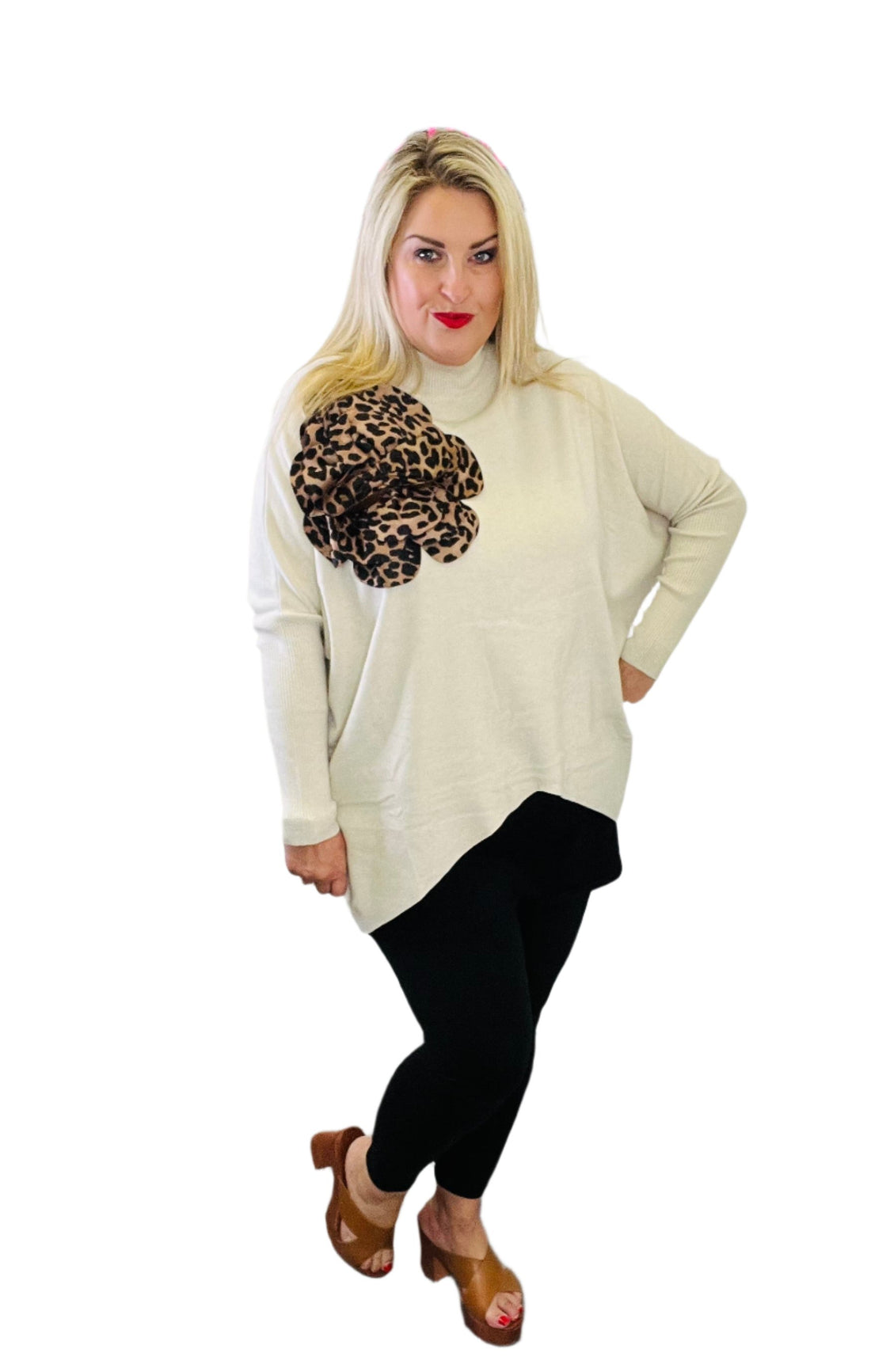 leopard flower jumper cream stone footless tights plus size 