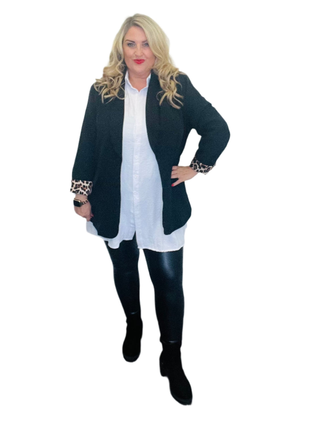 leopard lined blazer black animal print leather look leggings curve