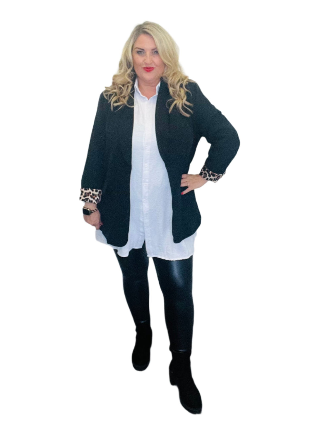 leopard lined blazer plus size