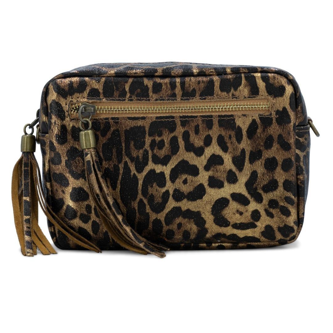 oblong bag leather animal print brown