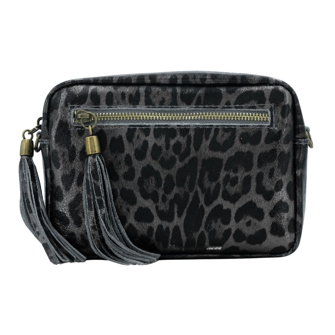 oblong bag leather animal print grey